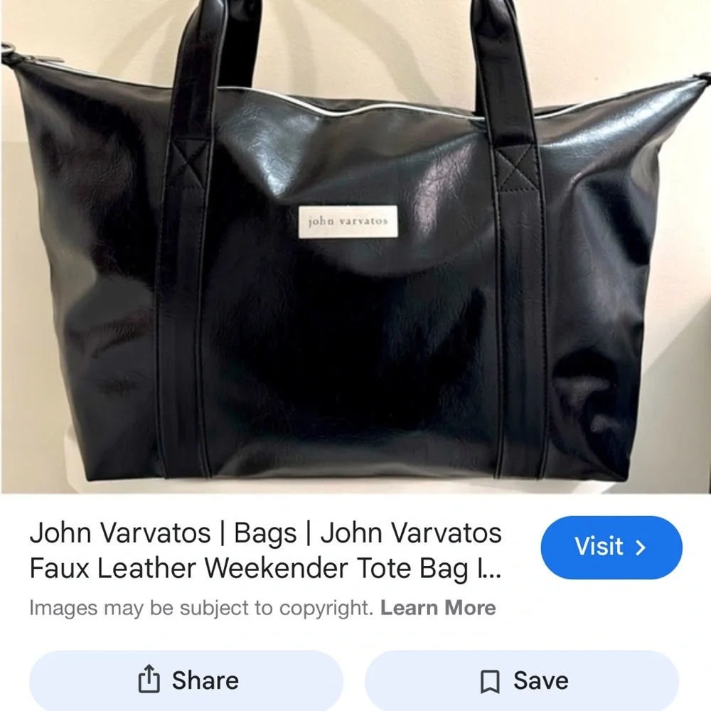 John Varvatos Black Glossy Faux Leather Duffel